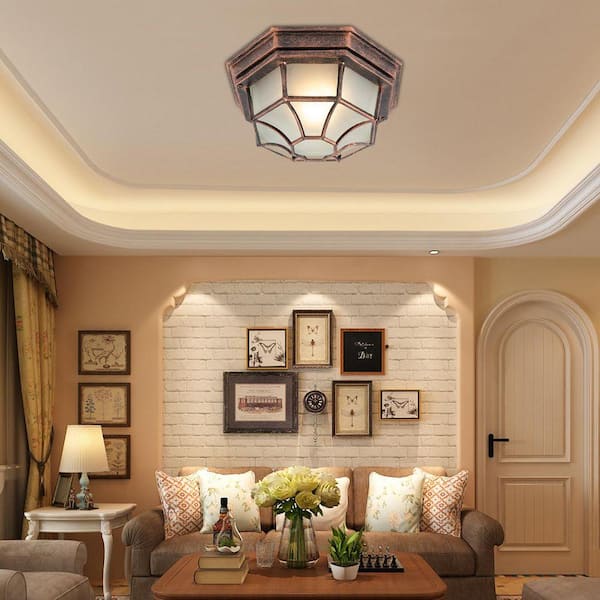OUKANING 11.42 in. 1-Light Rust Color Brown Classic Octagonal