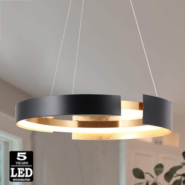 Modern Chandelier Lights, 1-Light 24W Ring Integrated LED Light Fixture, Black and Gold Pendant Light for Kitchen Island
