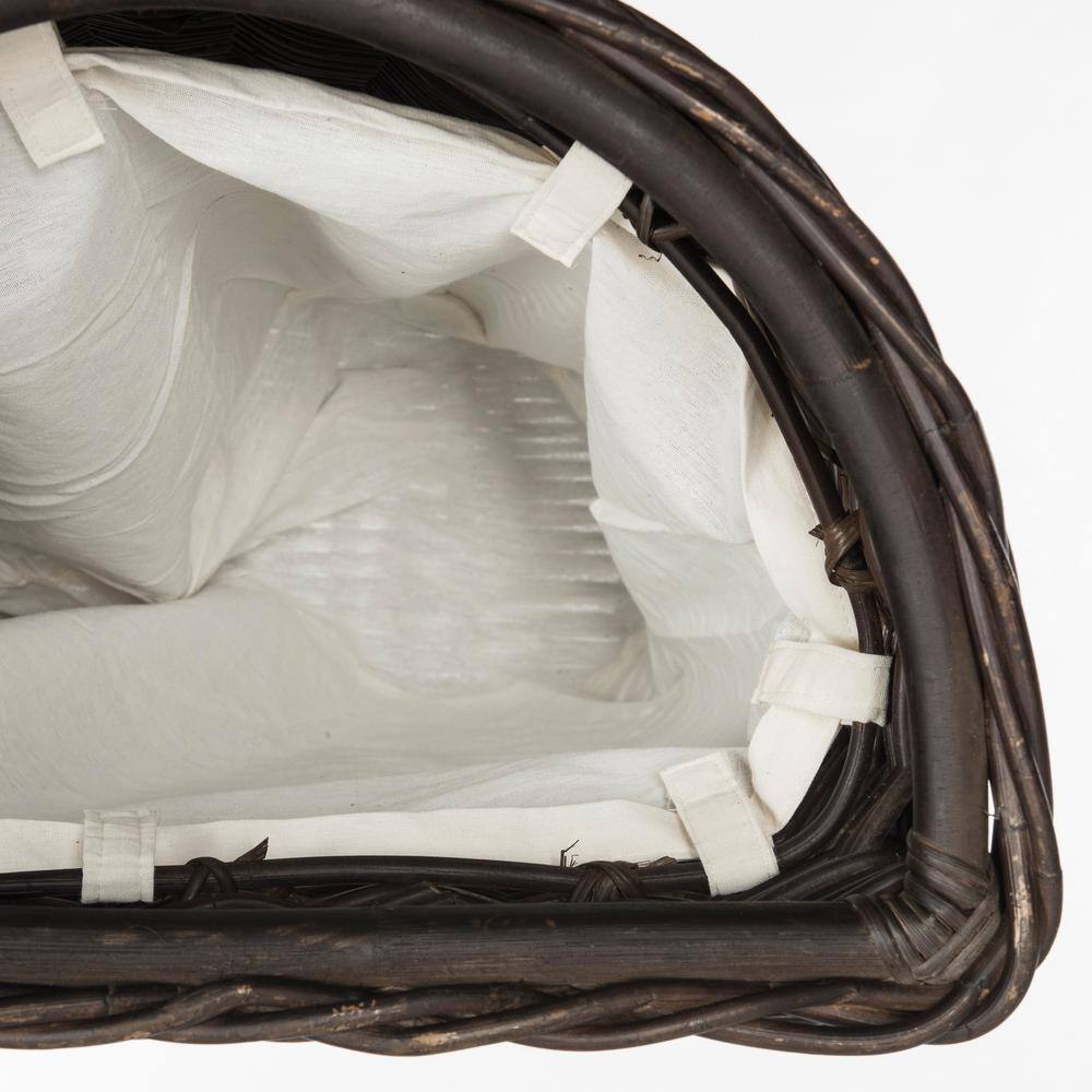 Brown Wicker Upright Hamper with Lid and Cotton Liner