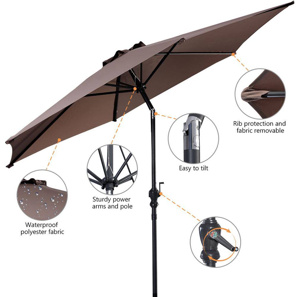 Tan 10ft Hexagon Steel Frame Patio Umbrella with Crank Lift