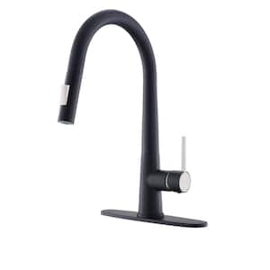 2-Spray Patterns 1.8 GPM Single Handle No Sensor Pull Down Sprayer Kitchen Faucet with Deckplate Included in Matte Black
