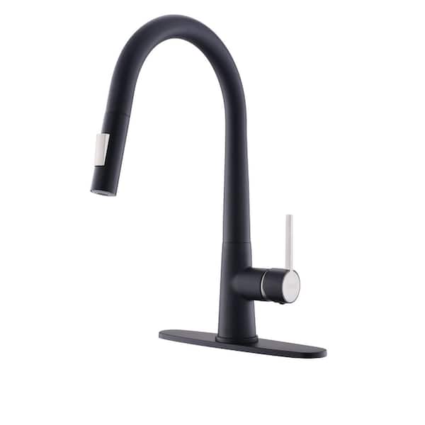 Boyel Living 2-Spray Patterns 1.8 GPM Single Handle No Sensor Pull Down Sprayer Kitchen Faucet with Deckplate Included in Matte Black