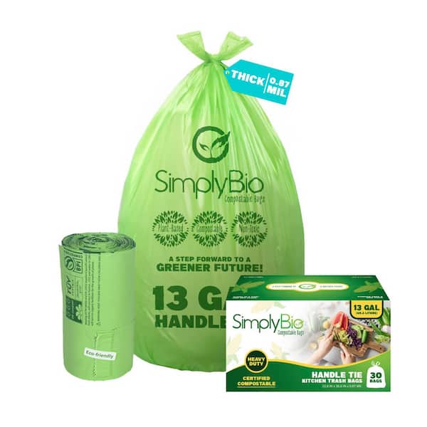 Simply Bio 13 Gal. Compostable Trash Bags with Handle, Eco-Friendly, Heavy-Duty (30-Count)
