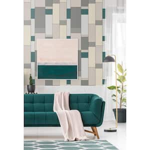 Perry Teal and Frosted Petal De Stijl Geometric Paper Non-Woven Unpasted Wallpaper Roll (covers 56 sq. ft.)