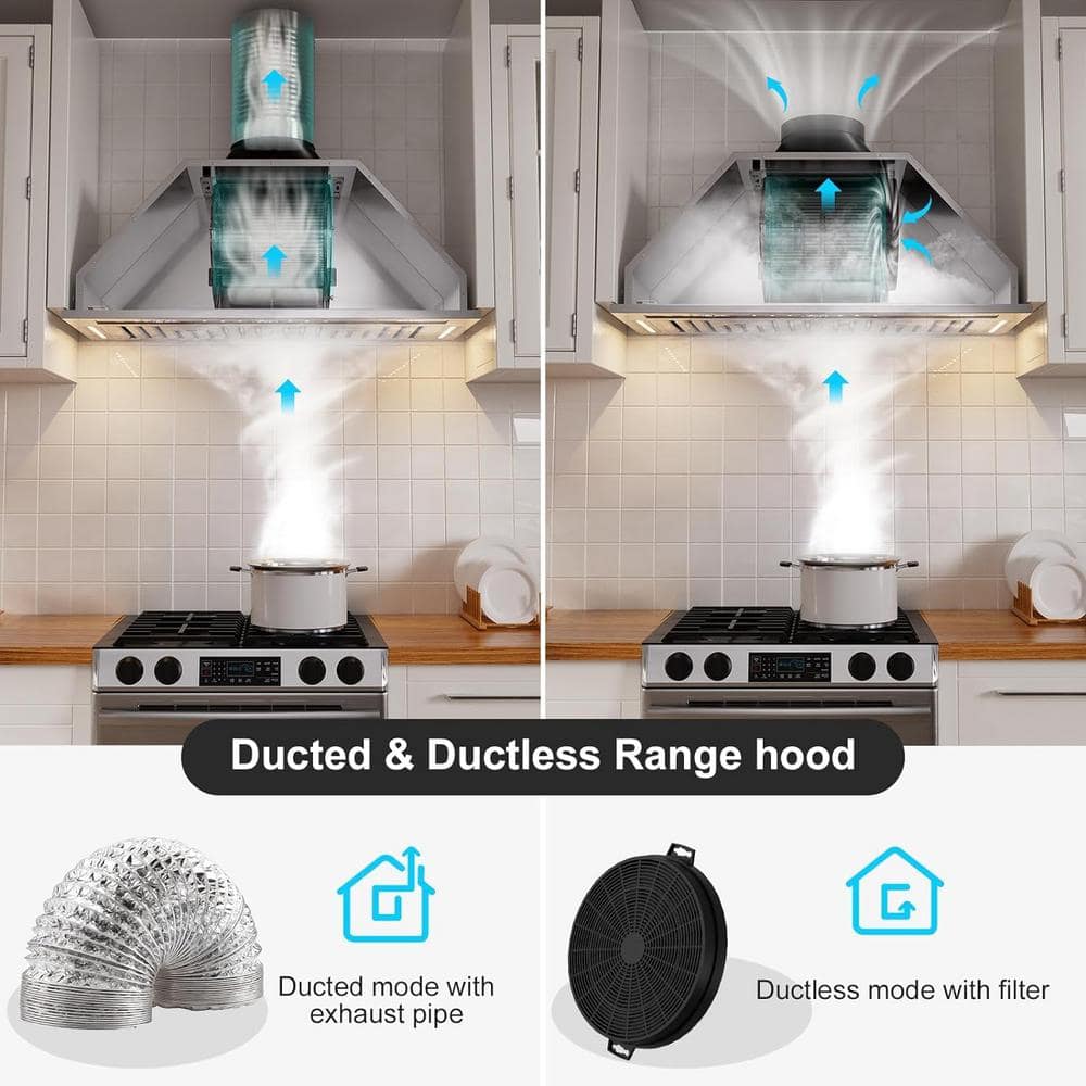36 Inch Stainless Steel Convertible Insert Range Hood with LED Lights
