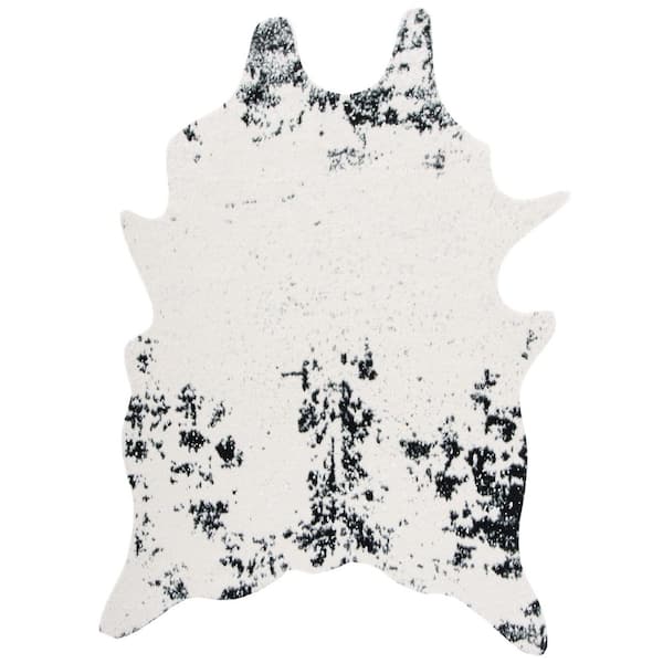 Faux Cow Hide 3 ft. x 5 ft. Beige/Black Flokati High-Low Area Rug