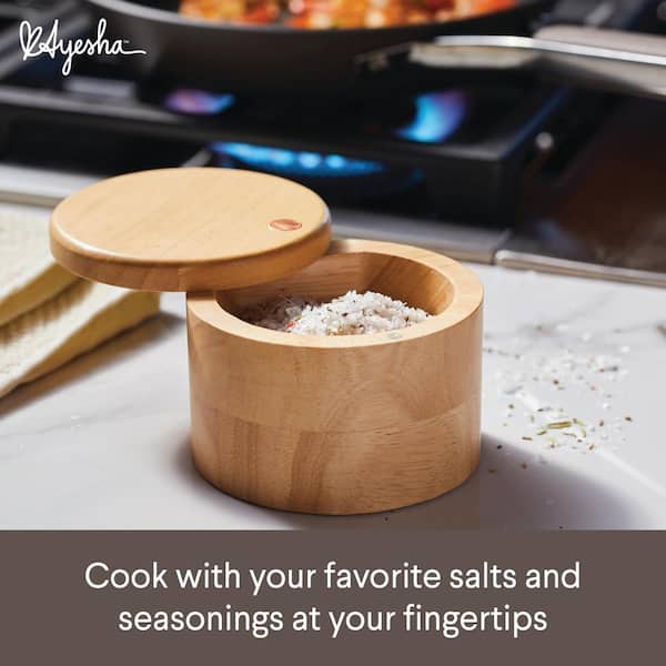 Ayesha Curry Parawood Salt Cellar With Lid - 4 Inch Natural Wood Salt Box