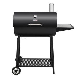 30 in. Barrel Charcoal Grill in Black with Side Table
