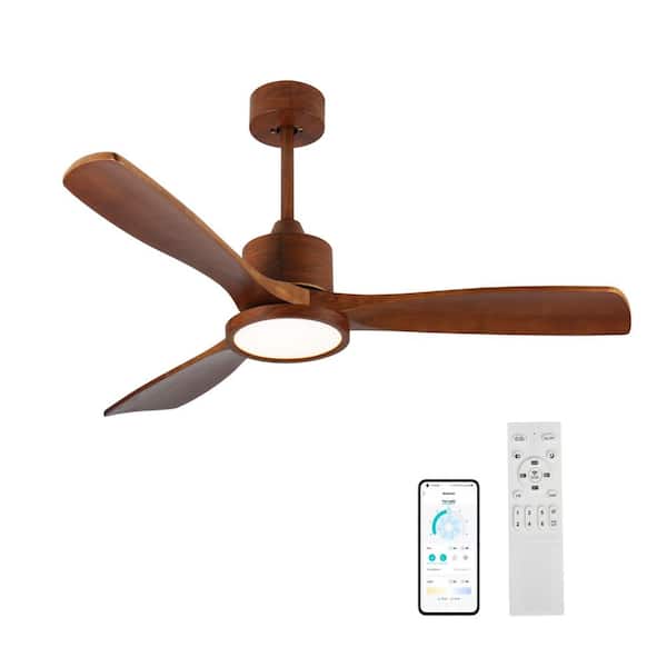 52 in. Smart Indoor Brown Ceiling Fan with Light and Reversible DC Motor, Remote Control