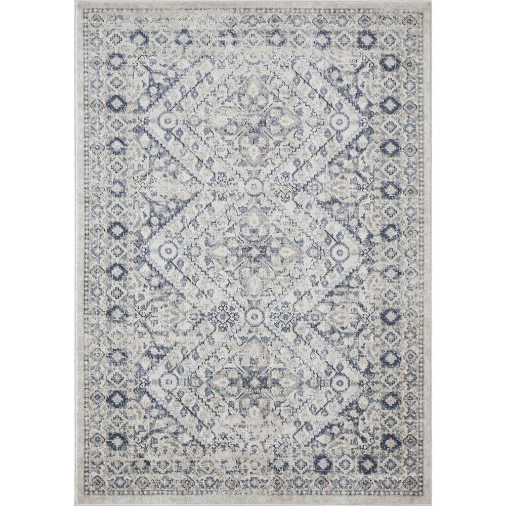 Kehleigh 2' x 3' Blue and Cream Synthetic Oriental Rug