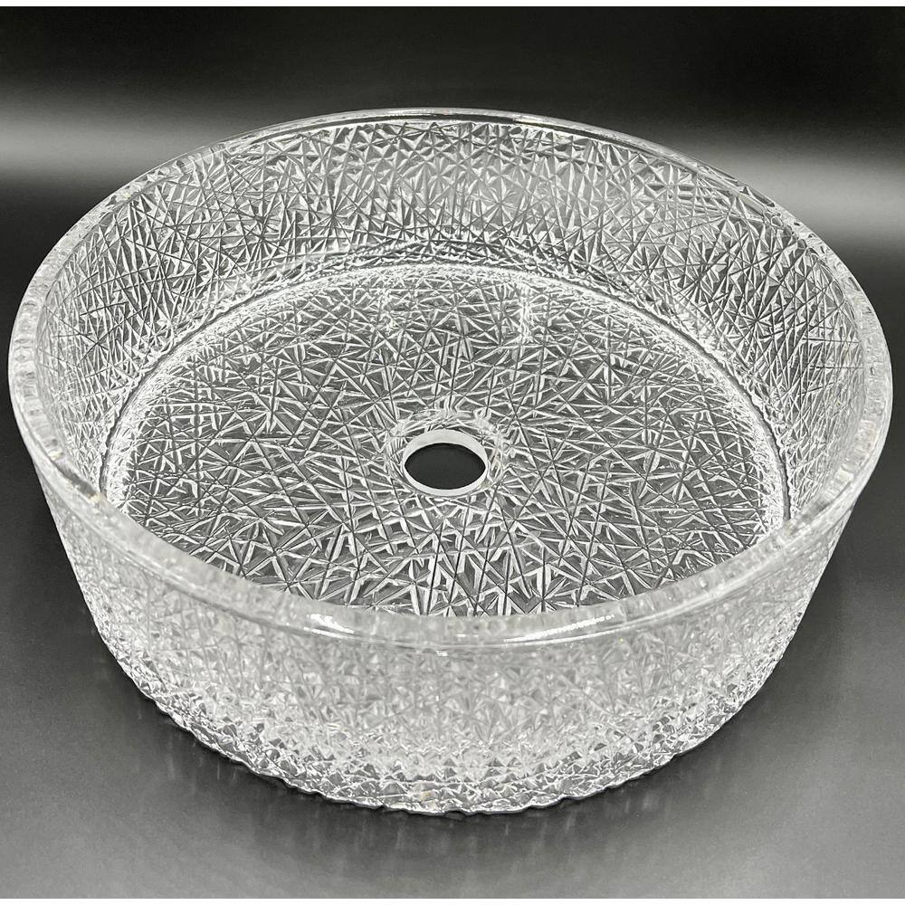 Stadium 14" Clear Textured Glass Circular Bathroom Vessel Sink