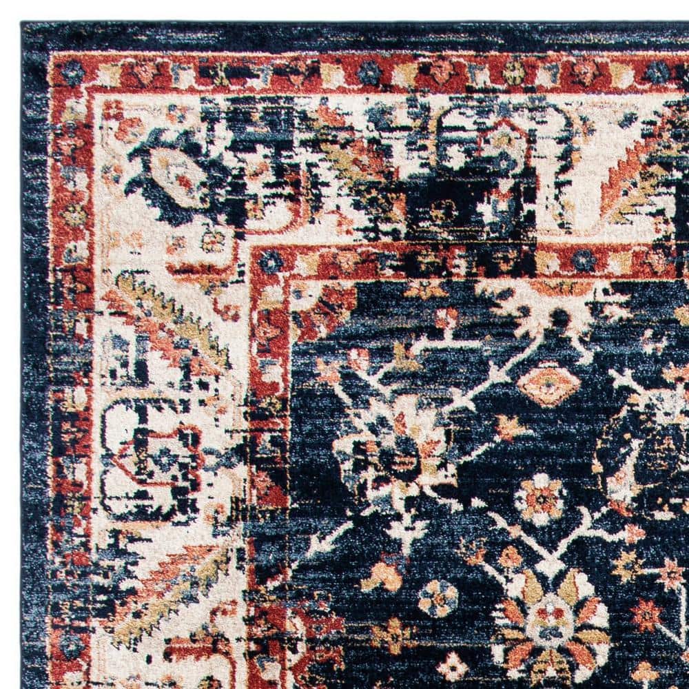 Navy and Ivory 8' x 10' Synthetic Floral Area Rug