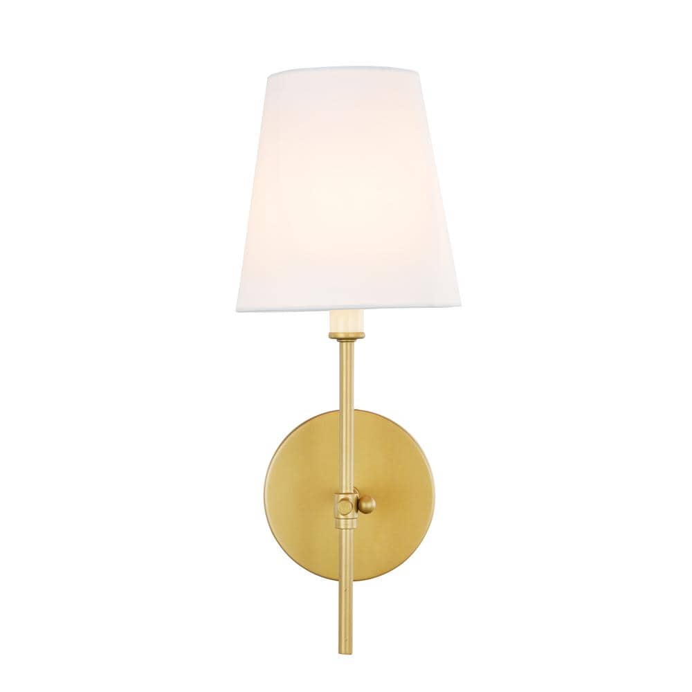 Timeless Home Mercy 5.5 in. W x 15 in. H 1-Light Brass and White Shade Wall