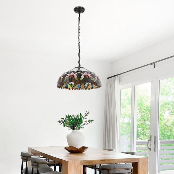 OUKANING 2-Light Multi-Color Retro Shaded Pendant Light with Glass
