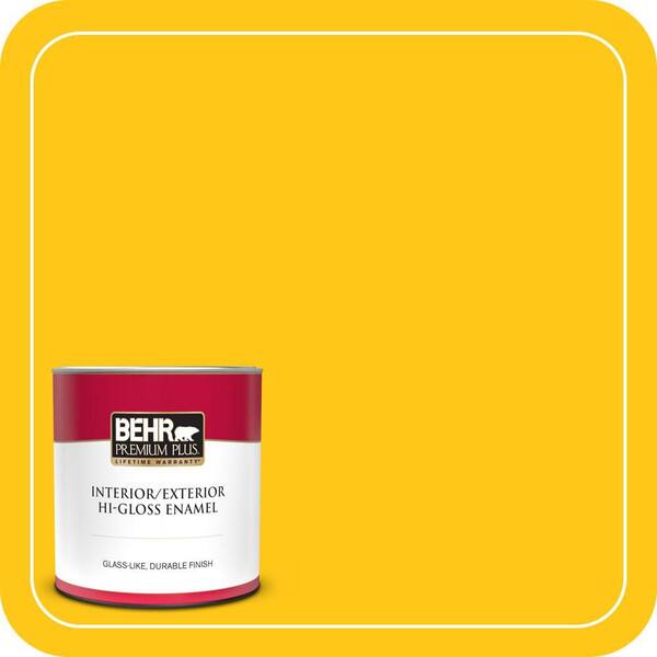 BEHR PREMIUM PLUS 1 qt. #P300-7 Unmellow Yellow Hi-Gloss Enamel Interior/Exterior Paint & Primer