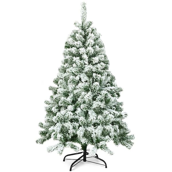 Costway 4.5 ft. Unlit Snow Flocked Hinged Pine Artificial Christmas Tree with 400 Branch Tips