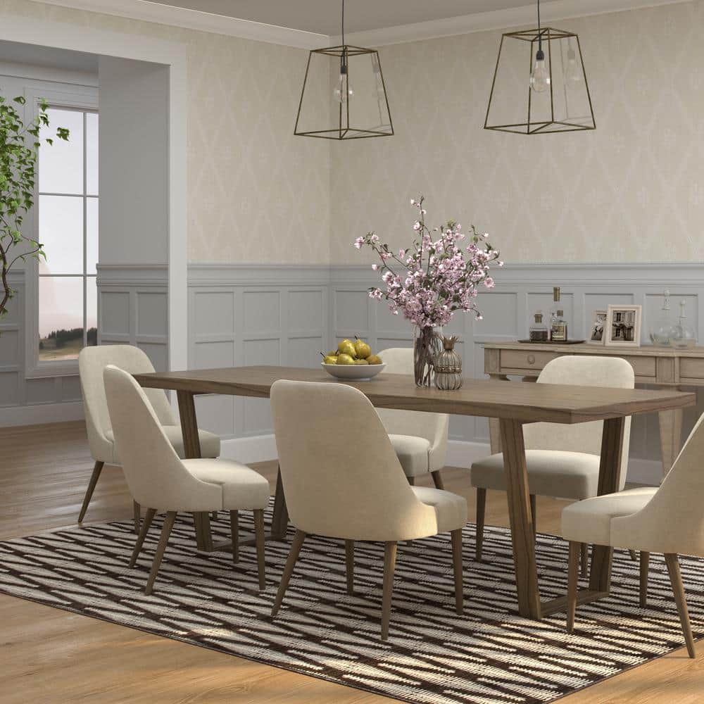 Ivory and Brown Geometric 8' x 10' Reversible Viscose Area Rug