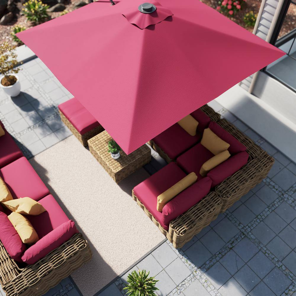10 ft Red Square Aluminum Cantilever Patio Umbrella with Bluetooth LED Light
