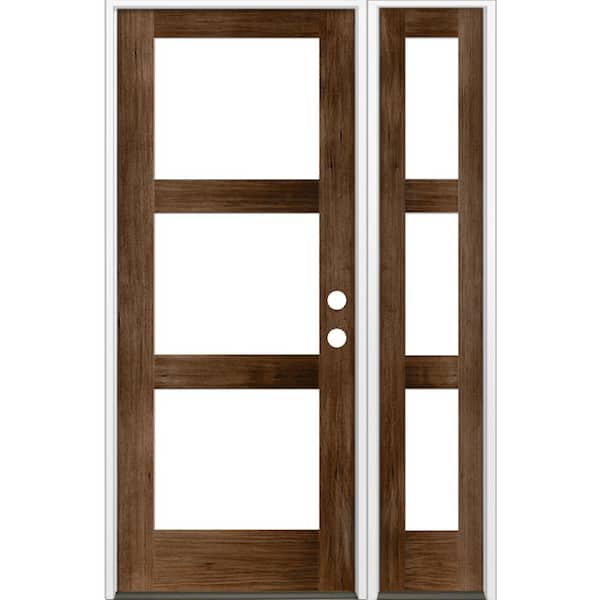 46 in. x 80 in. Modern Hemlock Left-Hand/Inswing Clear Glass Provincial Stain Wood Prehung Front Door with Sidelite