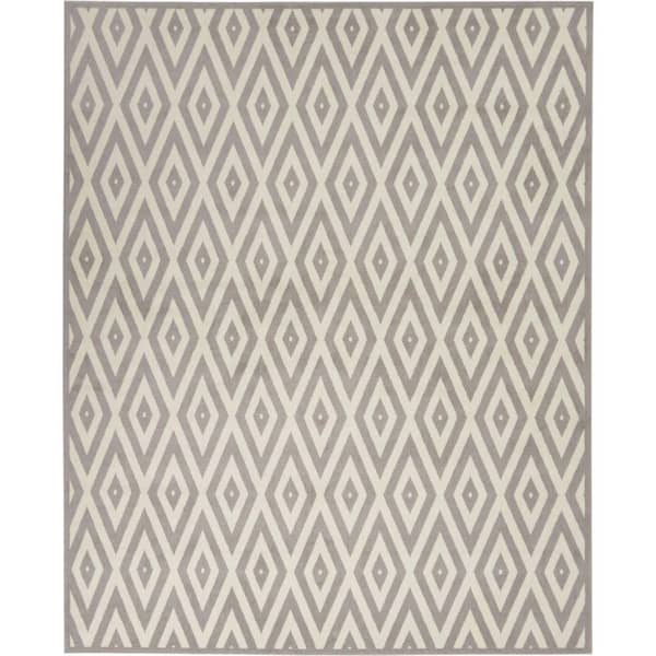 Nourison Grafix White/Grey 8 ft. x 10 ft. Persian Geometric Contemporary Area Rug
