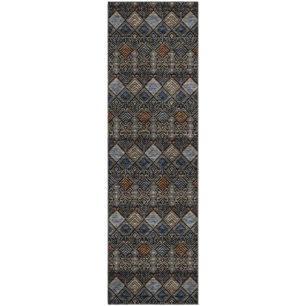 Mayfield Premium Machine Washable Abstract AMF2487 Black 2 ft. x 7 ft. Runner Rug