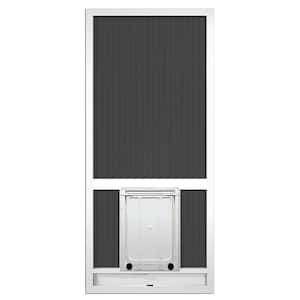 80 in. x 36 in. White Aluminum Hinged Screen Door with Pet Door