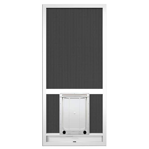 PCA 80 in. x 36 in. White Aluminum Hinged Screen Door with Pet Door