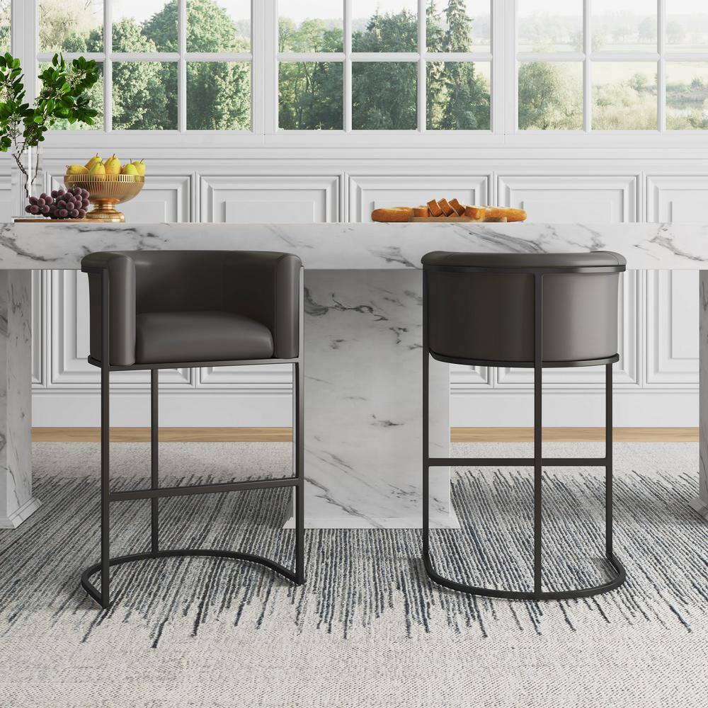 Cosmopolitan Pebble and Black Metal Midcentury Barstool, Set of 2