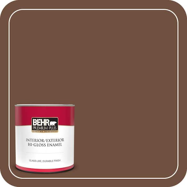 BEHR PREMIUM PLUS 1 qt. #ICC-81 Traditional Leather Hi-Gloss Enamel Interior/Exterior Paint & Primer