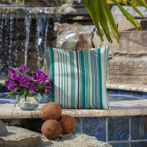 Pack of 2 Outdoor Decorative Throw Pillows 12 x 18 inch Stripe Aqua Lumbar  Pillows (12 x 18 Stripe, Aqua) 