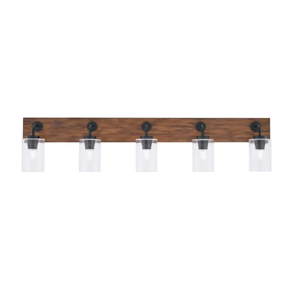 Unbranded Kirby 46.5 in. 5 Light Black and Painted Wood-look Vanity Light with 4 in. Clear Bubble Glass Shades No Bulbs Included