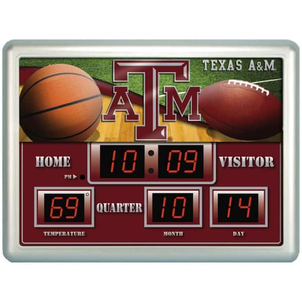 Team Sports America Texas A&M University 14 in. x 19 in. Scoreboard Clock with Temperature