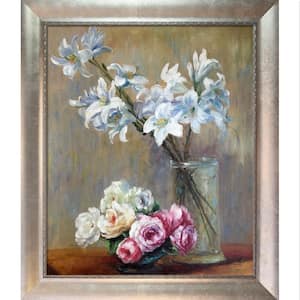 Roses and Lilies by Henri Fantin-Latour Champage Scoop Framed Nature Oil Painting Art Print 25 in. x 29 in.
