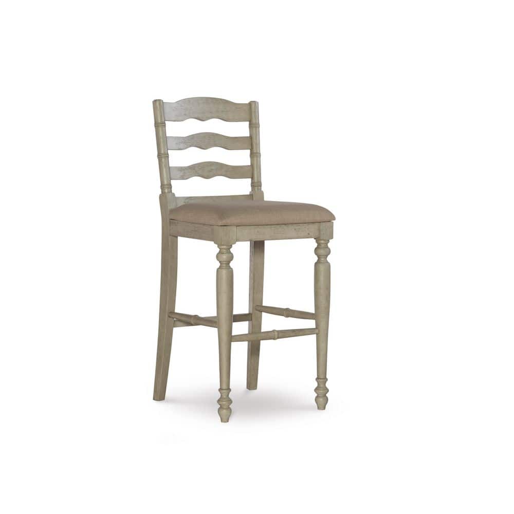 Marino 30 in. Antique White High Back Wood Counter Stool with Fabric Seat