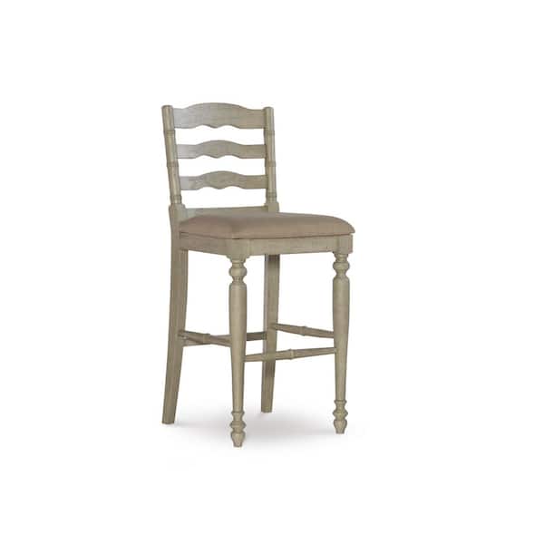 Linon Home Decor Marino 30 in. Antique White High Back Wood Counter Stool with Fabric Seat