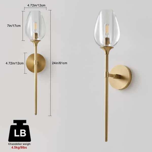 22 in. 1-Light 1-Piece Gold Wall Sconce, Modern Wall Light for Bathroom, Bedroom, Living Room, Hallway (Included bulbs)