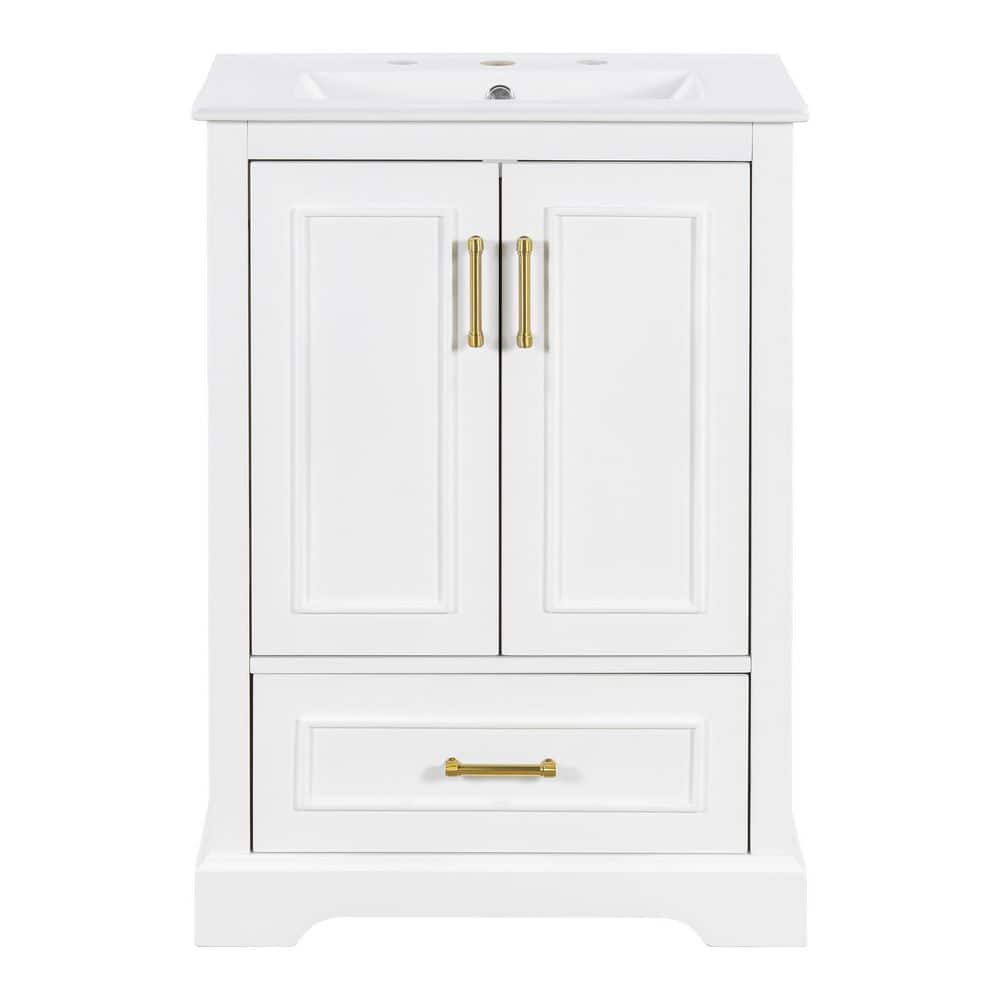 24 in. Freestanding White Bath Vanity with White Ceramic Top Unassembled price history on PriceWatchPro