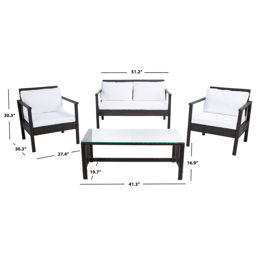 Coastal Charm Brown Wicker 4-Person Outdoor Living Set with White Cushions