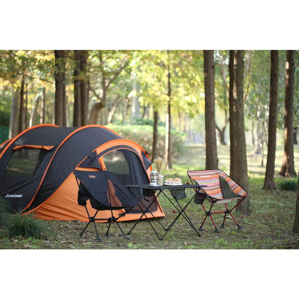 EchoSmile 4-Person Black and Orange Pop Up Camping Tent