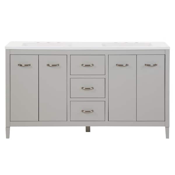 Marrett 61 in. Double Sink Light Gray Bath Vanity with White Cultured Marble Top (Assembled)