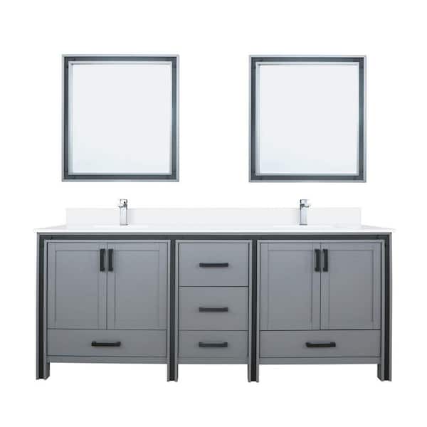 Ziva 80 in W x 22 in D Dark Grey Double Bath Vanity, White Quartz Top, Faucet Set and 30 in Mirrors