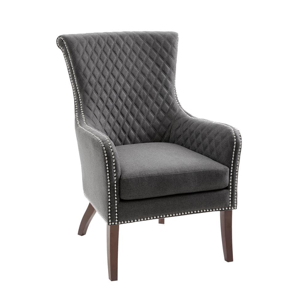 Gray Quilted Wood Traditional Accent Chair