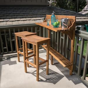 Adelaide Natural Stained 3-Piece Wood Rectangular Outdoor Serving Bar Set
