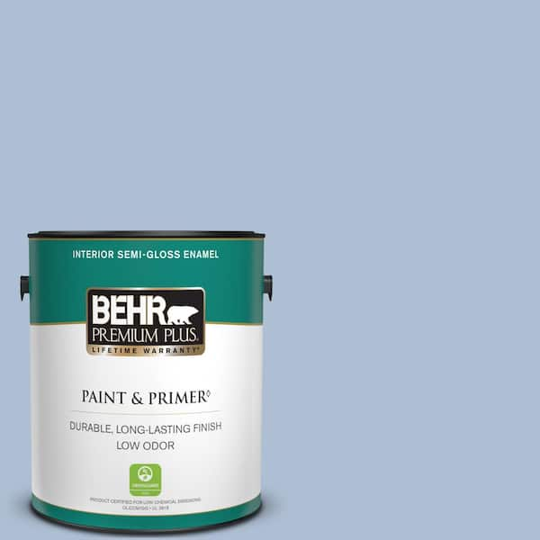 BEHR PREMIUM PLUS 1 gal. #580E-3 Sweet Blue Semi-Gloss Enamel Low Odor Interior Paint & Primer