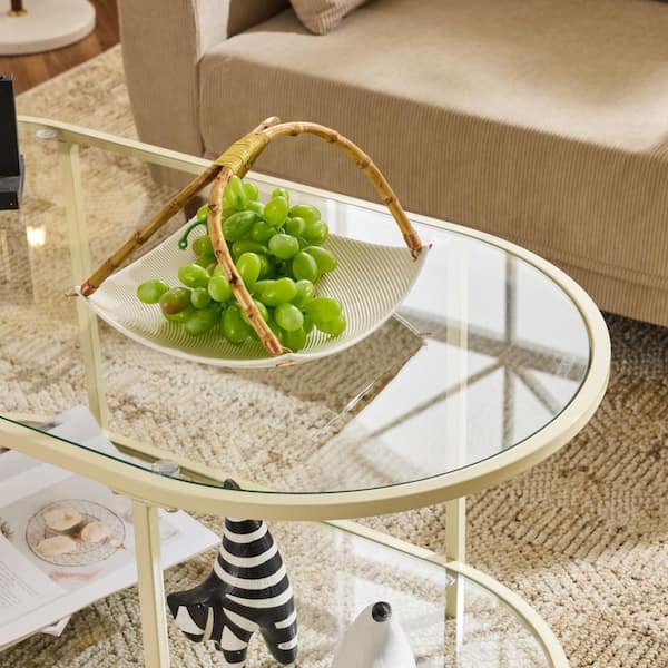 38 in. Beige Oval Glass Coffee Table
