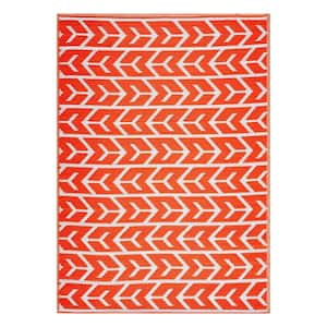 Amsterdam Design 8 ft. x 10 ft. Size Orange & White 100% Eco-friendly Lightweight Plastic Indoor/Outdoor Area Rug