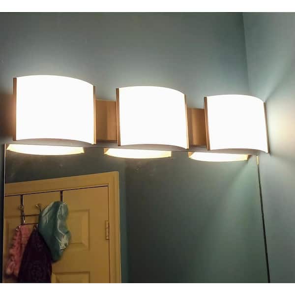 28.25 in. 3-Light Satin Nickel Stainless Steel LED Vanity Light with Acrylic Shade