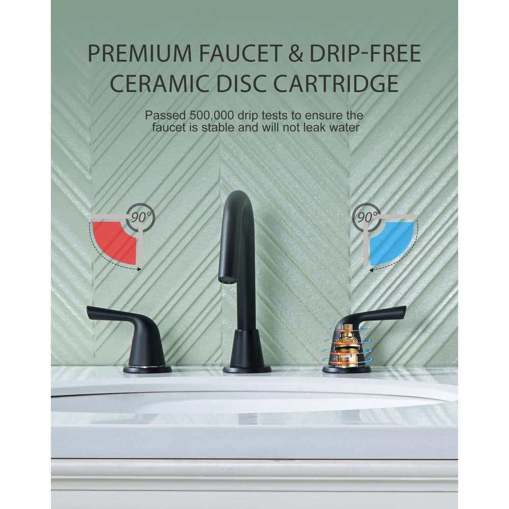 Matte Black High Arc Double Handle Widespread Bathroom Faucet