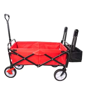26.5 cu.ft. Red Steel Folding Wagon Collapsible Outdoor Utility Wagon Garden Cart Portable Hand Cart