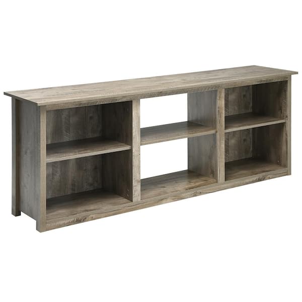 Costway 2-Tier 70 in. Gray TV Stand Fits TV's up to 75 in. with 6 Open Shelves
